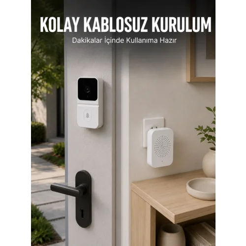 Mey İthalat® HD Kameralı Beyaz Görüntülü Kapı Zili Çift Yönlü Sesli Wi-Fi Akıllı Kapı Zili