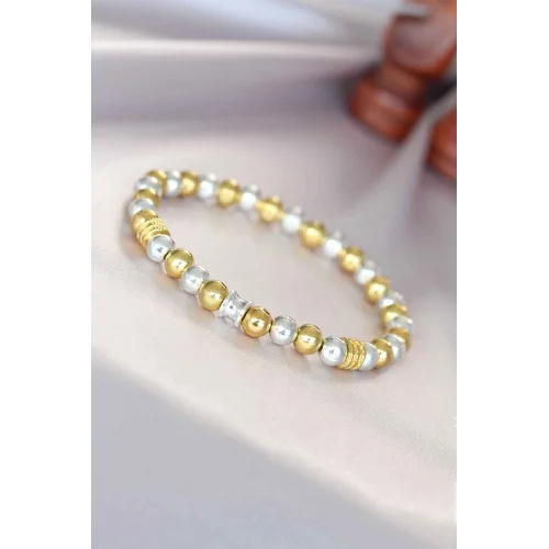 Mey İthalat® Hematit Gümüş Gold Renk Doğal Taş Erkek Bileklik