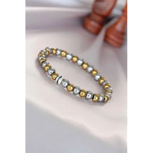 Mey İthalat® Hematit Silver Gold Renk Doğal Taş Erkek Bileklik