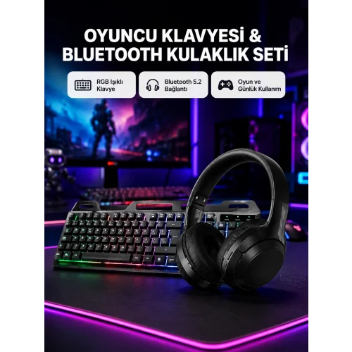 Mey İthalat® HN01 KULAKLIK + PG-8018 OYUNCU KLAVYESİ SET