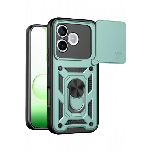 Mey İthalat®  Huawei Honor 600 Lite Pars Lens Yüzüklü Silikon - Yeşil