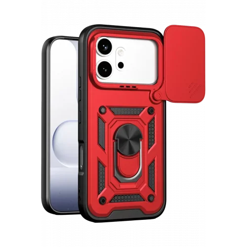 Mey İthalat®  Huawei Honor 600 Pars Lens Yüzüklü Silikon - Kırmızı
