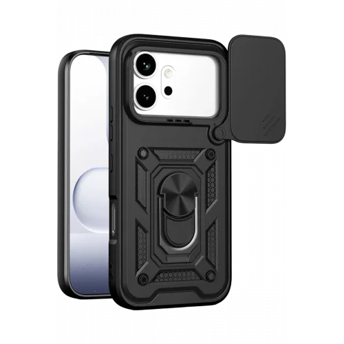 Mey İthalat®  Huawei Honor 600 Pars Lens Yüzüklü Silikon - Siyah
