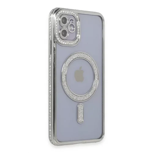 Mey İthalat®   iPhone 11 Kılıf Joke Simli Magneticsafe Kılıf - Gümüş