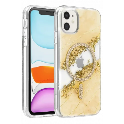 Mey İthalat®   iPhone 11 Lotus Simli Magsafe Kapak - Gümüş