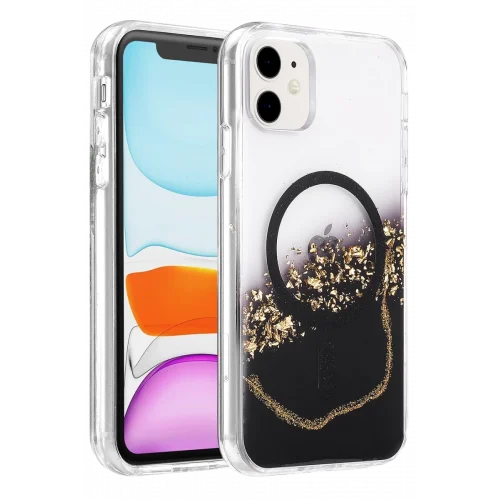 Mey İthalat®   iPhone 11 Lotus Simli Magsafe Kapak - Siyah