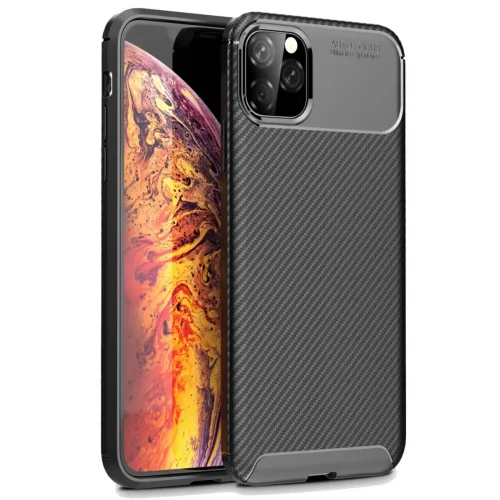 Mey İthalat®   iPhone 11 Pro Max Kılıf Auto Focus Karbon Kapak - Siyah