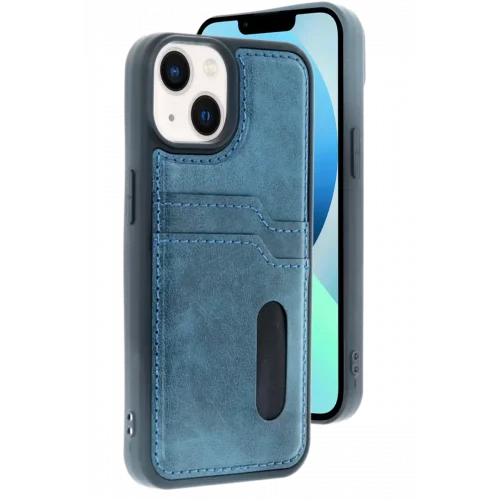 Mey İthalat®   iPhone 14 Kılıf Sara Kartvizitli Deri Kılıf - Lacivert