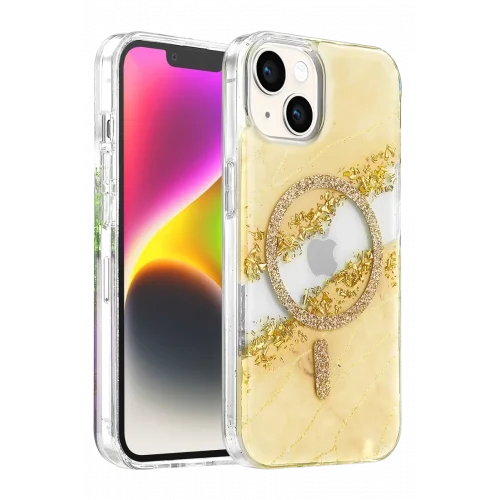 Mey İthalat®   iPhone 14 Lotus Simli Magsafe Kapak - Gümüş