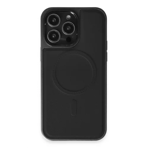 Mey İthalat®  iPhone 14 Pro Max Kılıf Ozzi Magsafe Deri Kapak - Siyah