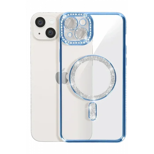 Mey İthalat®   iPhone 15 Kılıf Joke Simli Magneticsafe Kılıf - Mavi