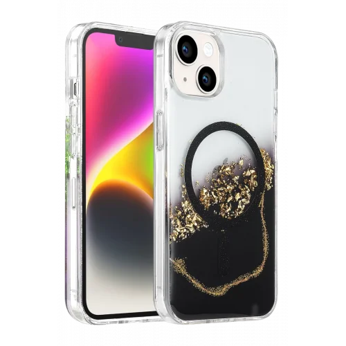 Mey İthalat®   iPhone 15 Lotus Simli Magsafe Kapak - Siyah