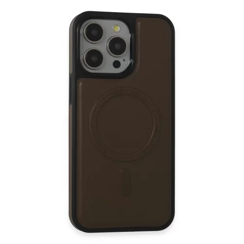 Mey İthalat®  iPhone 15 Pro Max Kılıf Ozzi Magsafe Deri Kapak - Natural Grey
