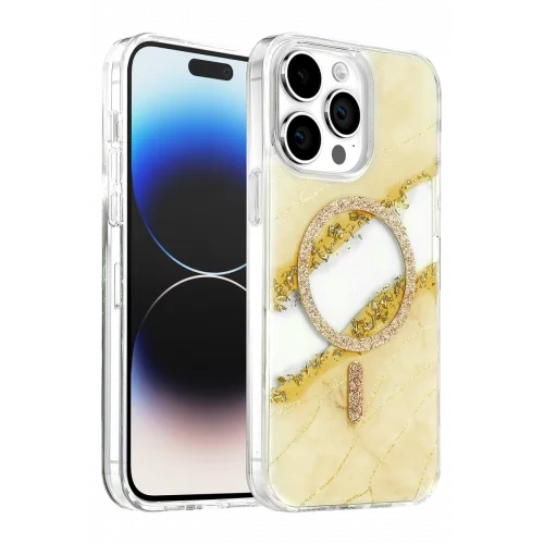 Mey İthalat®   iPhone 15 Pro Max Lotus Simli Magsafe Kapak - Gümüş