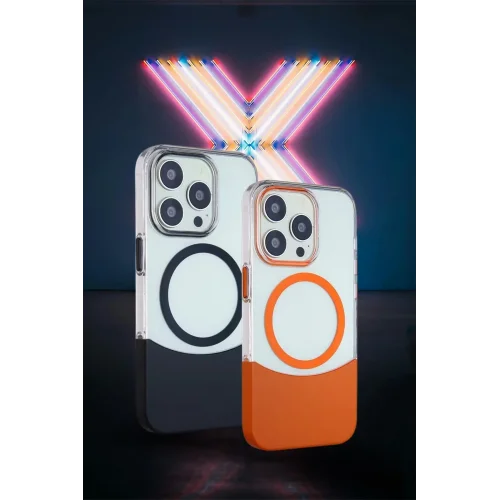 Mey İthalat®  iPhone 15 Pro PC Suit Magsafe Kapak - Turuncu