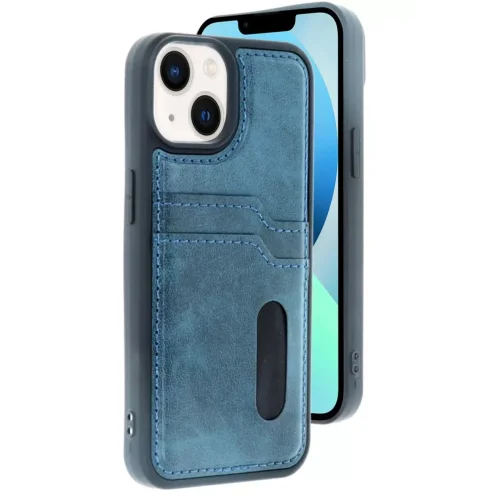 Mey İthalat® iPhone 15 Sara Kartvizitli Deri Kılıf - Lacivert