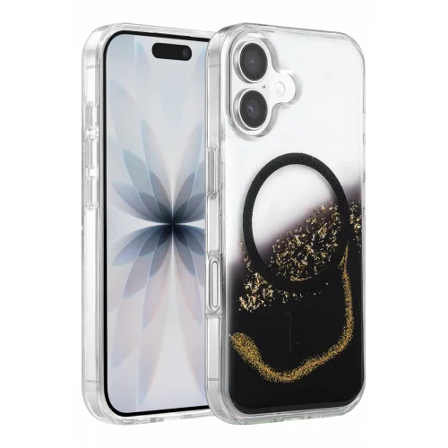 Mey İthalat®   iPhone 16 Lotus Simli Magsafe Kapak - Siyah