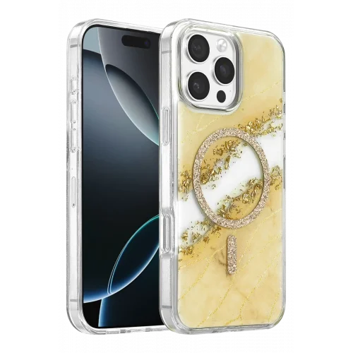 Mey İthalat®   iPhone 16 Pro Max Lotus Simli Magsafe Kapak - Gümüş