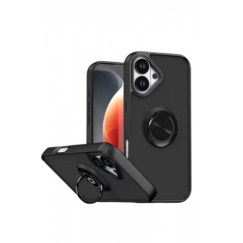 Mey İthalat®   iPhone 17 Montreal Yüzüklü Silikon Kapak - Siyah