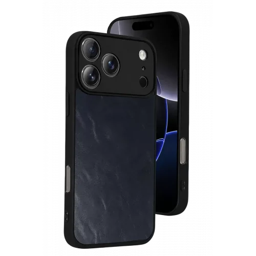 Mey İthalat®   iPhone 17 Pro Aras Deri Kapak - Lacivert