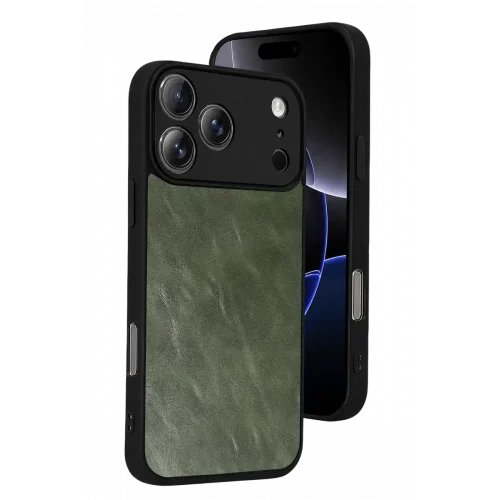 Mey İthalat®   iPhone 17 Pro Aras Deri Kapak - Yeşil