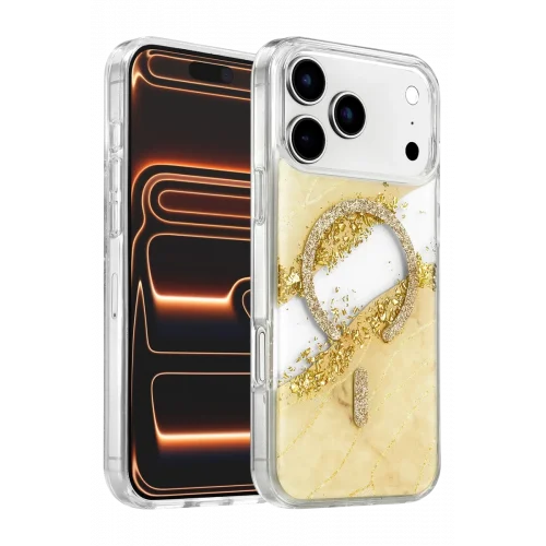 Mey İthalat®   iPhone 17 Pro Lotus Simli Magsafe Kapak - Gümüş