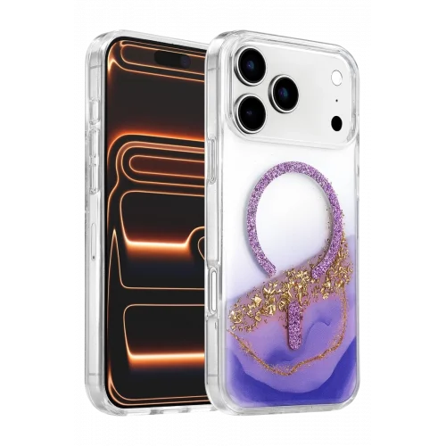 Mey İthalat®   iPhone 17 Pro Lotus Simli Magsafe Kapak - Mor