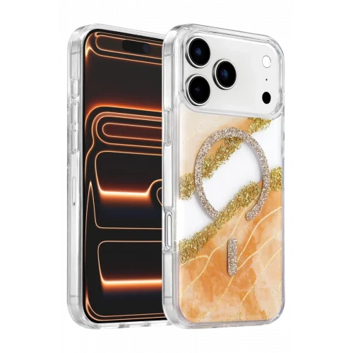 Mey İthalat®   iPhone 17 Pro Lotus Simli Magsafe Kapak - Turuncu