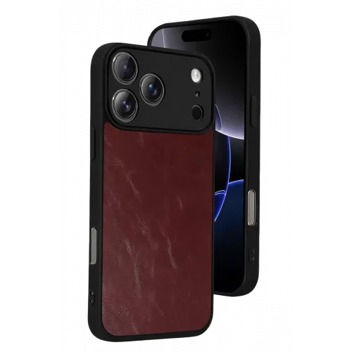 Mey İthalat®   iPhone 17 Pro Max Aras Deri Kapak - Bordo