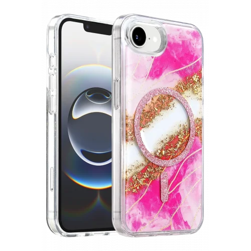 Mey İthalat®   iPhone 17E Lotus Simli Magsafe Kapak - Pembe