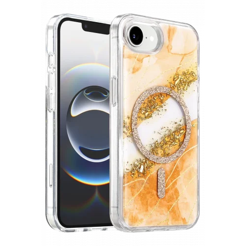 Mey İthalat®   iPhone 17E Lotus Simli Magsafe Kapak - Turuncu