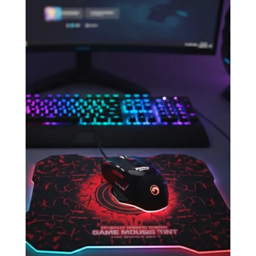 Mey İthalat® Işıklı Oyuncu Mouse ve Mousepad Seti Ergonomik Tasarım ve RGB Aydınlatma