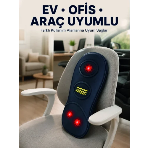 Mey İthalat® Isıtmalı Bel Masaj Minderi Ev Ofis Araç Uyumlu Titreşimli Destek