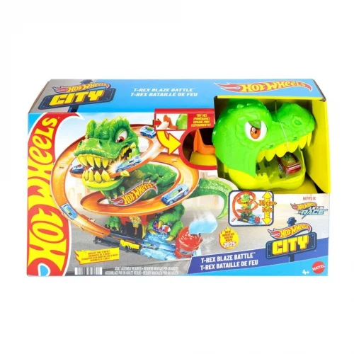 Mey İthalat®  JBM73 Hot Wheels T-Rex ve İtfaiye İstasyonu Oyun Seti