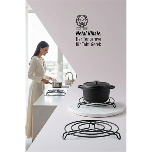 Mey İthalat® Juliette Serisi Siyah Metal Nihale - 20 cm Isıya Dayanıklı Lüks Tencere Altlığı