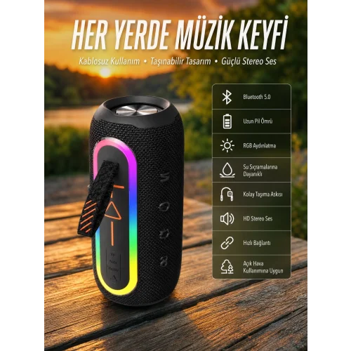 Mey İthalat® Kablosuz Bluetooth Hoparlör Taşınabilir Çoklu Bağlantılı Özelliği