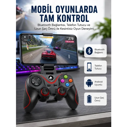 Mey İthalat® Kablosuz Oyun Kolu Bluetooth Joystick Gamepad Android Uyumlu
