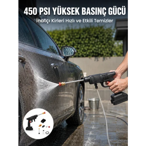Mey İthalat® Kablosuz Taşınabilir Basınçlı Yıkama Tabancası Köpük Şişeli