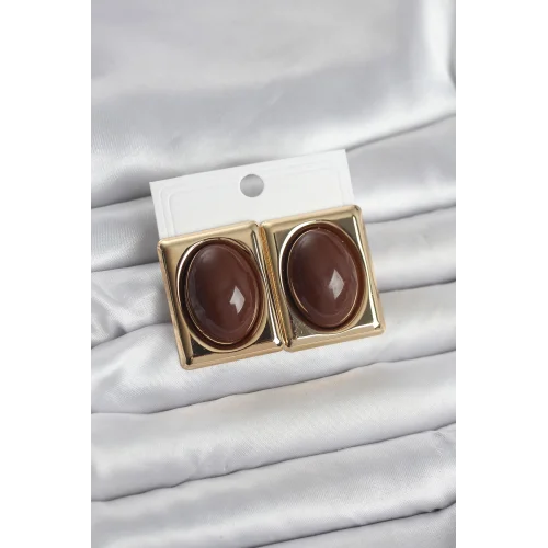 Mey İthalat® Kahverengi Kare Model Vintage Gold Renk Kadın Küpe