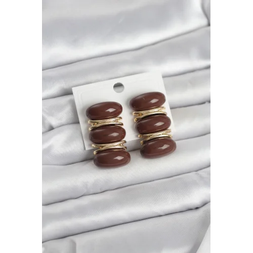 Mey İthalat® Kahverengi Vintage Model Gold Renk Kadın Küpe