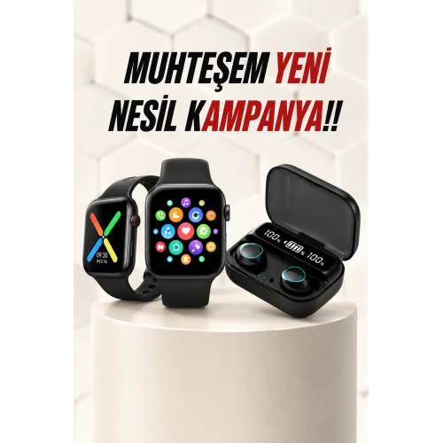 Mey İthalat® Kaliteli Akıllı Saat ve Kaliteli Bluetooth Kulaklık ANC Özelliği Uzun Pil Ömrü