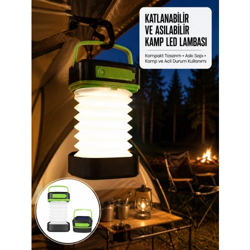 Mey İthalat® Kamp Lambası Katlanabilir Lamba Solar Şarjlı Led Lamba El Fenerli Yeni Nesil