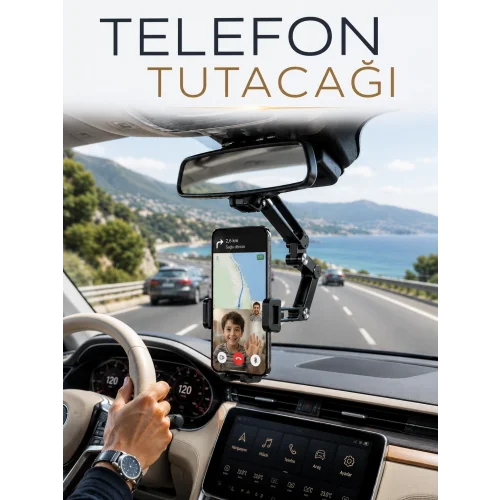 Mey İthalat® Katlanabilir Araç Telefon Tutucu Dikiz Aynasına Monte Telefon Standı
