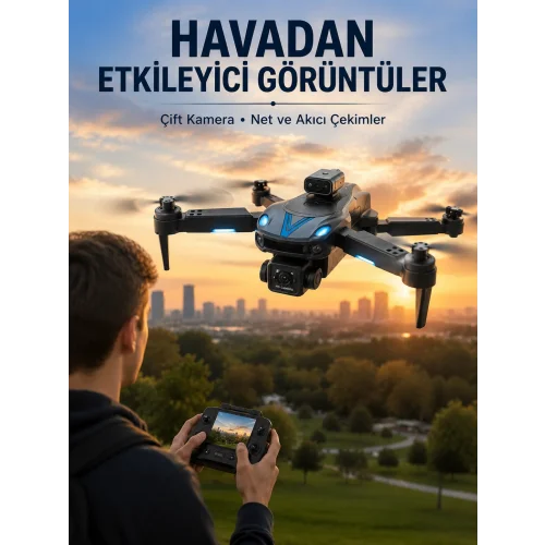 Mey İthalat® Katlanabilir Çift Kameralı Drone Uzaktan Kumandalı Hava Aracı