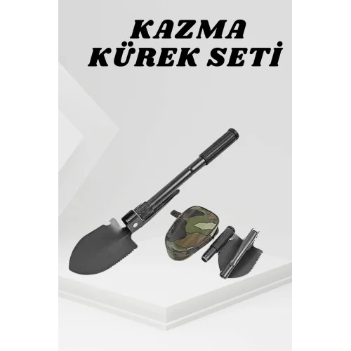 Mey İthalat® Katlanabilir Kamp Küreği Küçük Kazma Kürek Seti Pusulalı