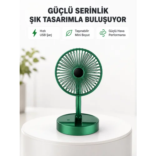 Mey İthalat® Katlanabilir Mini Fan – 3 Kademeli Soğutma, Şarjlı