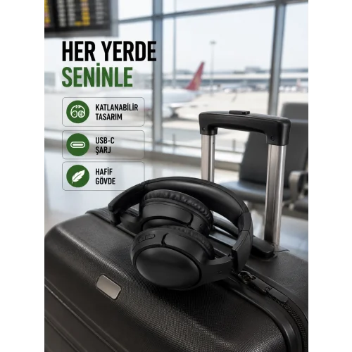 Mey İthalat® Katlanabilir USB-C Şarjlı Bluetooth Kulaklık