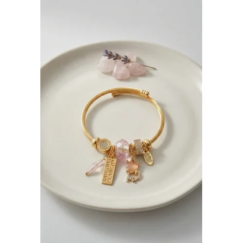 Mey İthalat® Kedili Model Pembe Charmlı Bileklik