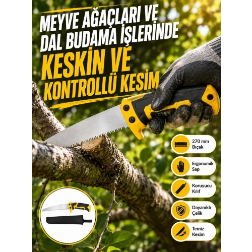 Mey İthalat® Kılıflı Budama Bahçe Testeresi 270 mm Düz Bıçaklı