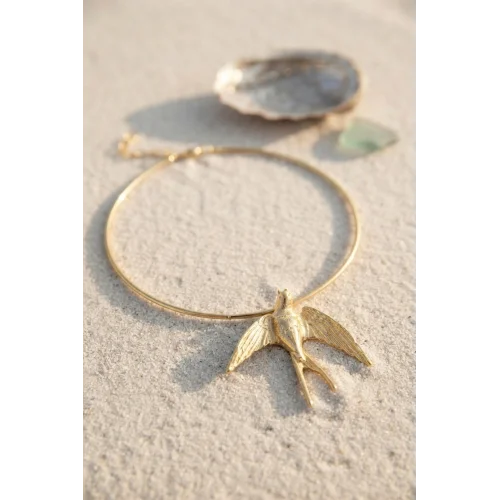 Mey İthalat® Kırlangıç Model Gold Renk Choker Kadın Kolye
